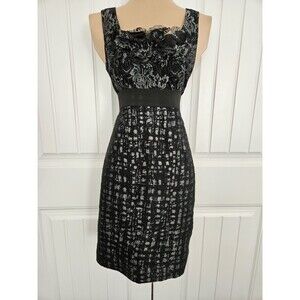 Taylor Ruffle Neck Metallic Cocktail Dress Size 6 Gray Black Silver fixable flaw